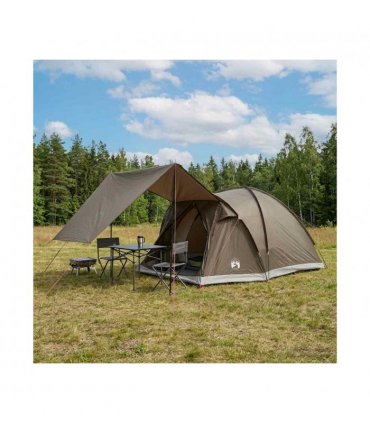 vidaXL Cabin Tent with Roof Brown grey 4-Person Polyester and Steel
