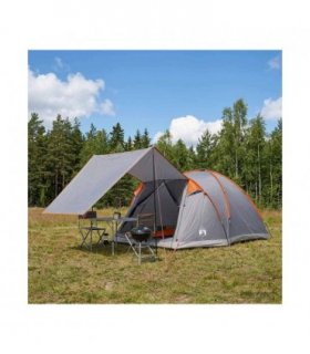 vidaXL Cabin Tent Grey and Orange 4-Person Polyester and Steel