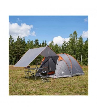 vidaXL Cabin Tent Grey and Orange 4-Person Polyester and Steel