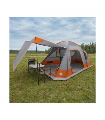 vidaXL Cabin Tent Grey and Orange 8-Person Polyester and Steel