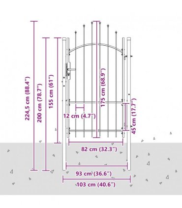 vidaXL Garden Gate with Lock Woerden Grey 175 x 100 cm Steel