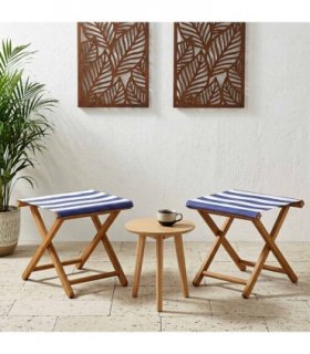 vidaXL Deck Chair 2 pcs Solid Eucalyptus Wood Blue and White