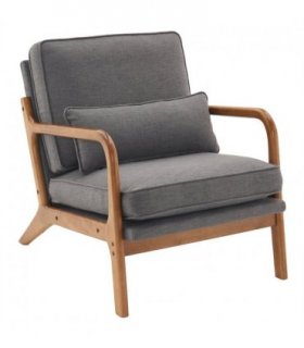【Same Code：44658239】Oak Armrest Oak Upholstered Single Lounge Chair Indoor Lounge Chair Dark Grey