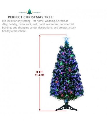 FCH 3ft Top With Stars Plastic Base PVC Material Optical Fiber Colorful And Color-Changing 85 Branches Christmas Tree White