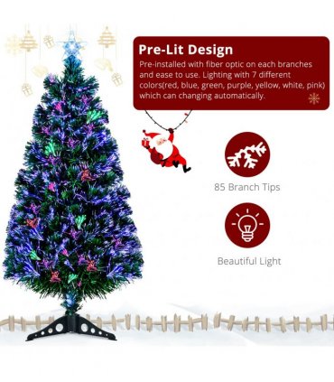 FCH 3ft Top With Stars Plastic Base PVC Material Optical Fiber Colorful And Color-Changing 85 Branches Christmas Tree White