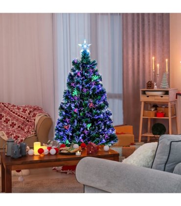 FCH 3ft Top With Stars Plastic Base PVC Material Optical Fiber Colorful And Color-Changing 85 Branches Christmas Tree White