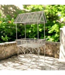 174CM CREAM METAL FLOWER CART