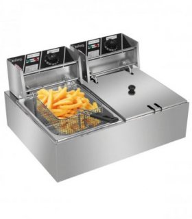 ZOKOP EH82 2500W 220-240V 12.7QT/12L Stainless Steel Double Cylinder Electric Fryer UK Plug