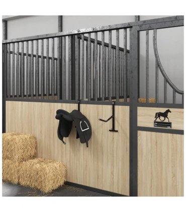 vidaXL Saddle Rack with Bridle Hook Single Arm Portable Black Iron