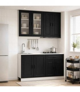vidaXL Kitchen Unit PORTO 4 pcs Black Engineered Wood