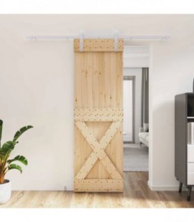 vidaXL Sliding Door Natural and White 70 x 210 cm Solid Pine Wood
