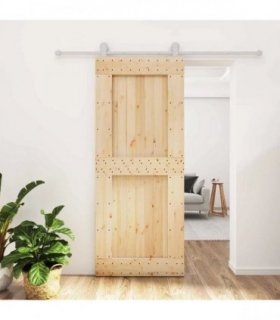 vidaXL Sliding Door Natural and White 85 x 210 cm Solid Pine Wood