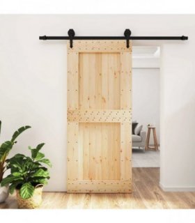 vidaXL Sliding Door Natural and Black 90 x 210 cm Solid Pine Wood