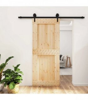 vidaXL Sliding Door Natural and Black 85 x 210 cm Solid Pine Wood