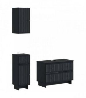 vidaXL 3 Piece Bathroom Cabinet Set EDE Black Engineered Wood