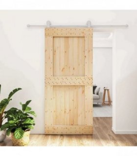 vidaXL Sliding Door Natural and White 95 x 210 cm Solid Pine Wood