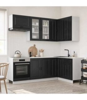 vidaXL Kitchen Unit PORTO 8 pcs Black Engineered Wood