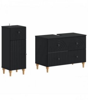 vidaXL 2 Piece Bathroom Cabinet Set ALKMAAR Black Engineered Wood