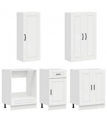 vidaXL Kitchen Unit PORTO 5 pcs High Gloss White Engineered Wood