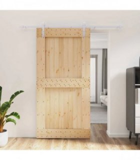 vidaXL Sliding Door Natural and White 100 x 210 cm Solid Pine Wood