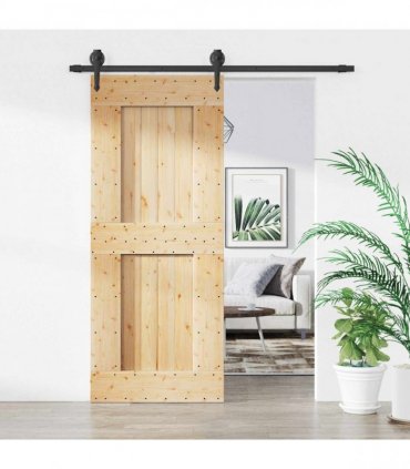 vidaXL Sliding Door Natural and Black 85 x 210 cm Solid Pine Wood