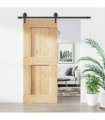 vidaXL Sliding Door Natural and Black 85 x 210 cm Solid Pine Wood
