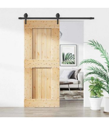 vidaXL Sliding Door Natural and Black 85 x 210 cm Solid Pine Wood
