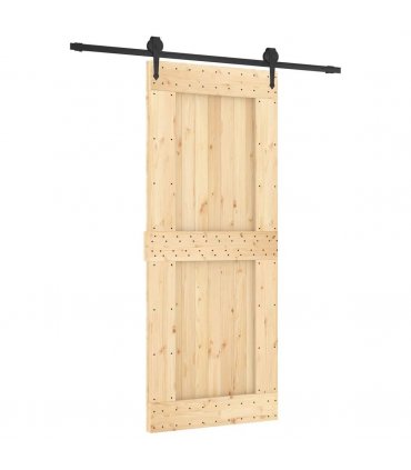 vidaXL Sliding Door Natural and Black 85 x 210 cm Solid Pine Wood