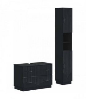 vidaXL 2 Piece Bathroom Cabinet Set HOORN Black Engineered Wood