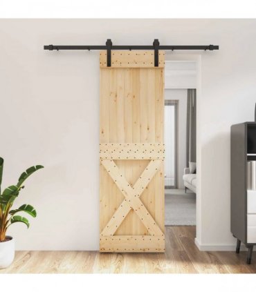 vidaXL Sliding Door Natural and Black 70 x 210 cm Solid Pine Wood