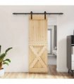 vidaXL Sliding Door Natural and Black 70 x 210 cm Solid Pine Wood