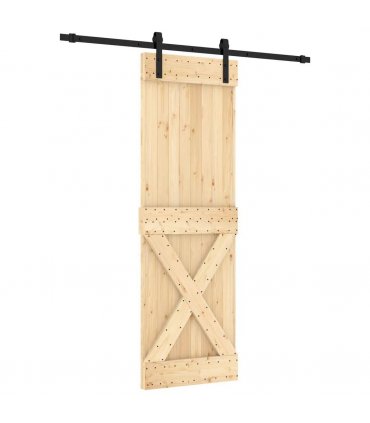 vidaXL Sliding Door Natural and Black 70 x 210 cm Solid Pine Wood
