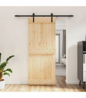 vidaXL Sliding Door Natural and Black 85 x 210 cm Solid Pine Wood