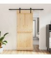vidaXL Sliding Door Natural and Black 85 x 210 cm Solid Pine Wood