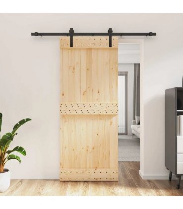 vidaXL Sliding Door Natural and Black 85 x 210 cm Solid Pine Wood