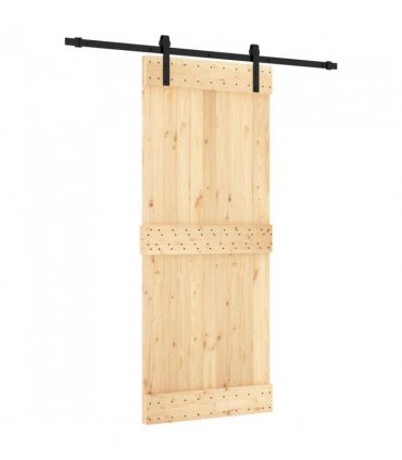vidaXL Sliding Door Natural and Black 85 x 210 cm Solid Pine Wood