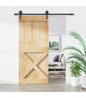 vidaXL Sliding Door Natural and Black 90 x 210 cm Solid Pine Wood