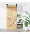 vidaXL Sliding Door Natural and Black 90 x 210 cm Solid Pine Wood