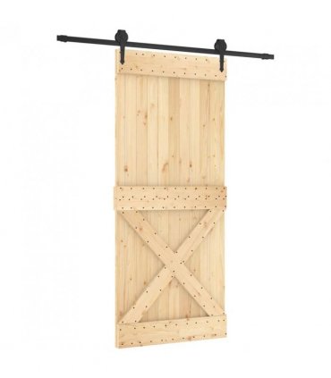 vidaXL Sliding Door Natural and Black 90 x 210 cm Solid Pine Wood