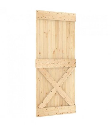 vidaXL Sliding Door Natural and Black 90 x 210 cm Solid Pine Wood