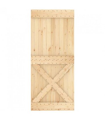 vidaXL Sliding Door Natural and Black 90 x 210 cm Solid Pine Wood