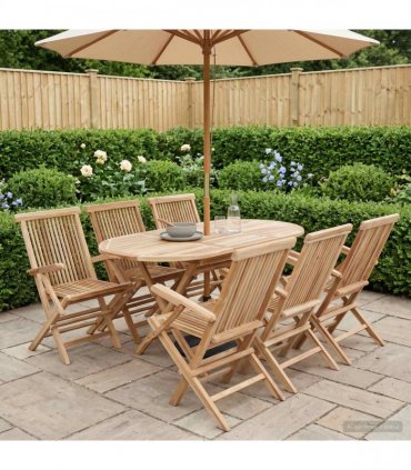 vidaXL Garden Furniture Set 7 pcs Natural Solid Teak Wood