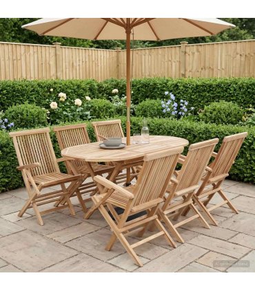 vidaXL Garden Furniture Set 7 pcs Natural Solid Teak Wood