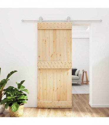 vidaXL Sliding Door Natural and White 85 x 210 cm Solid Pine Wood
