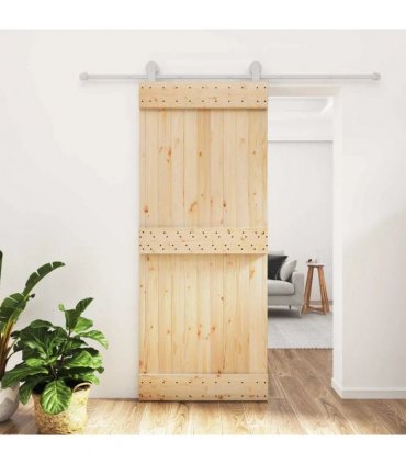 vidaXL Sliding Door Natural and White 85 x 210 cm Solid Pine Wood