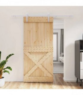 vidaXL Sliding Door Natural and White 95 x 210 cm Solid Pine Wood