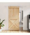 vidaXL Sliding Door Natural and White 95 x 210 cm Solid Pine Wood