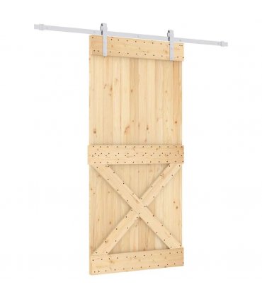 vidaXL Sliding Door Natural and White 95 x 210 cm Solid Pine Wood