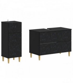 vidaXL 2 Piece Bathroom Cabinet Set DELFT Black Engineered Wood