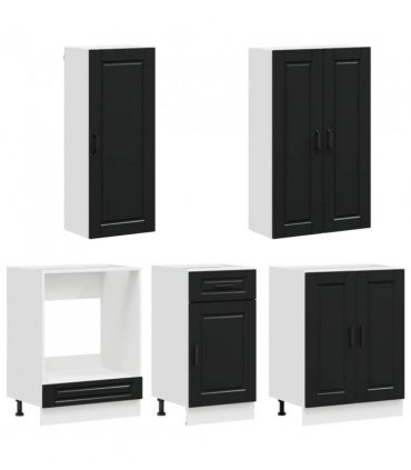 vidaXL Kitchen Unit PORTO 5 pcs Black Engineered Wood